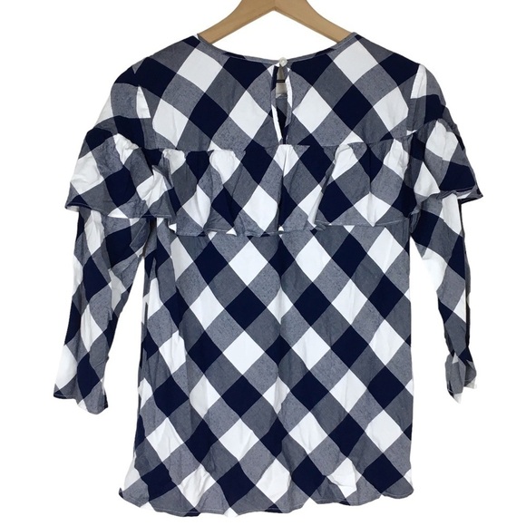 CROWN & IVY Top Blouse Check Plaid Print Gingham Ruffle 3/4 Sleeve Size Small - Picture 4 of 10